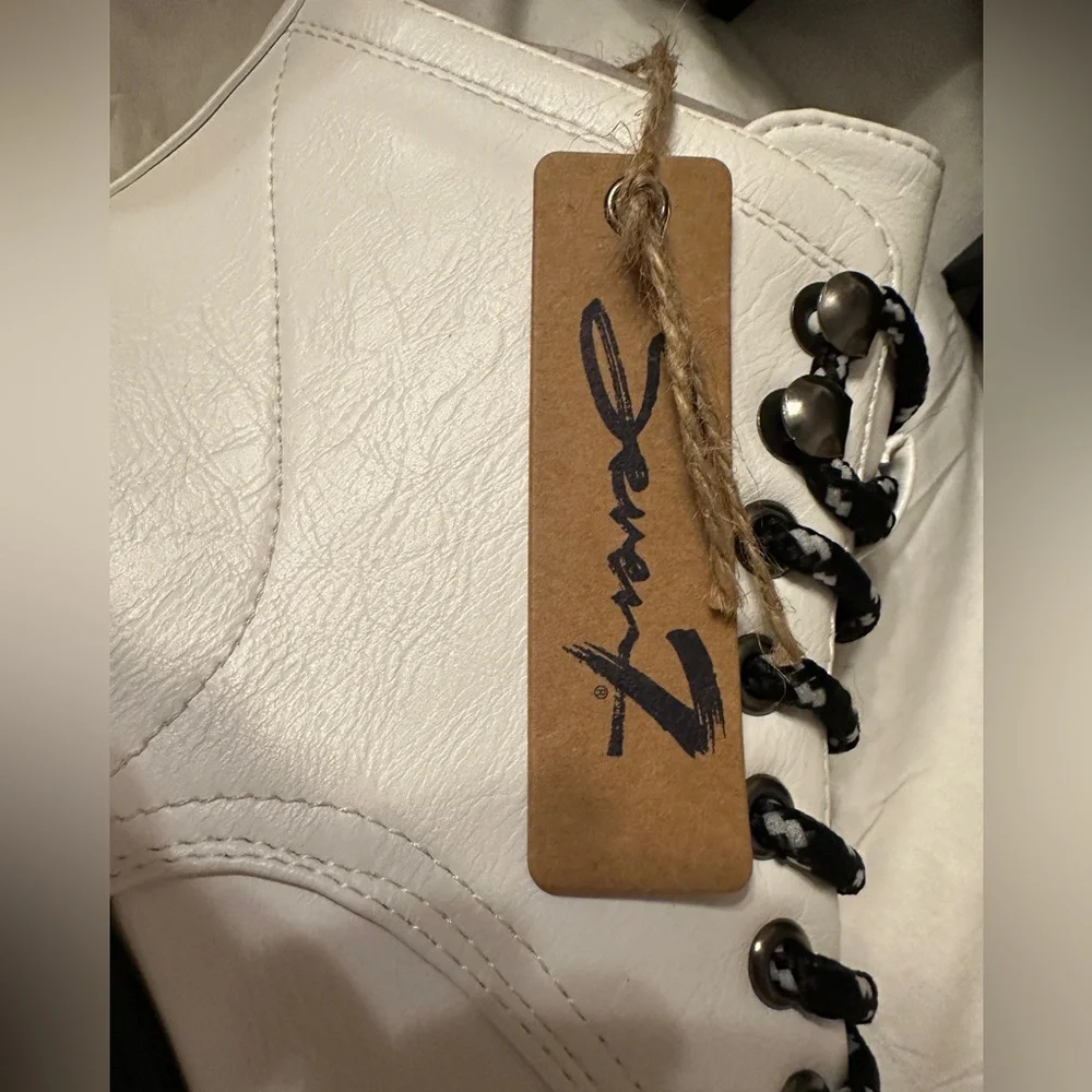 Seven7 White and Black Lug Heel Ankle Boots